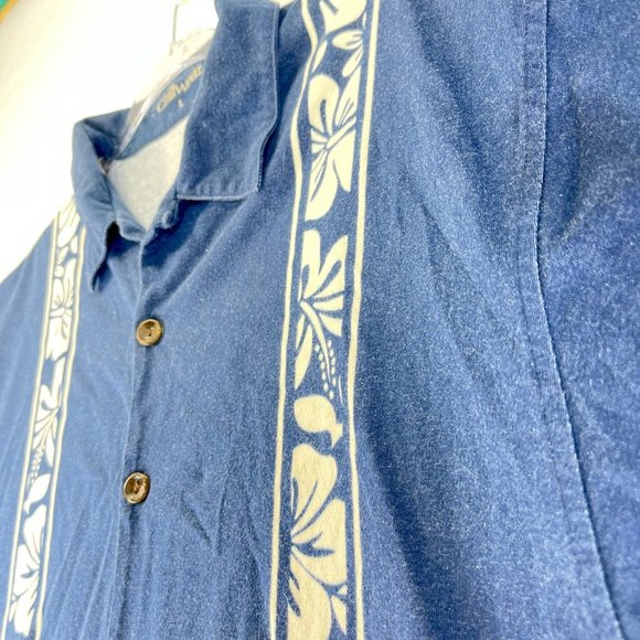 CHILIWEAR Mens L Blue Hawaiian Wood Button Up Short Sleeve Tropical Shirt - Picture 3 of 11